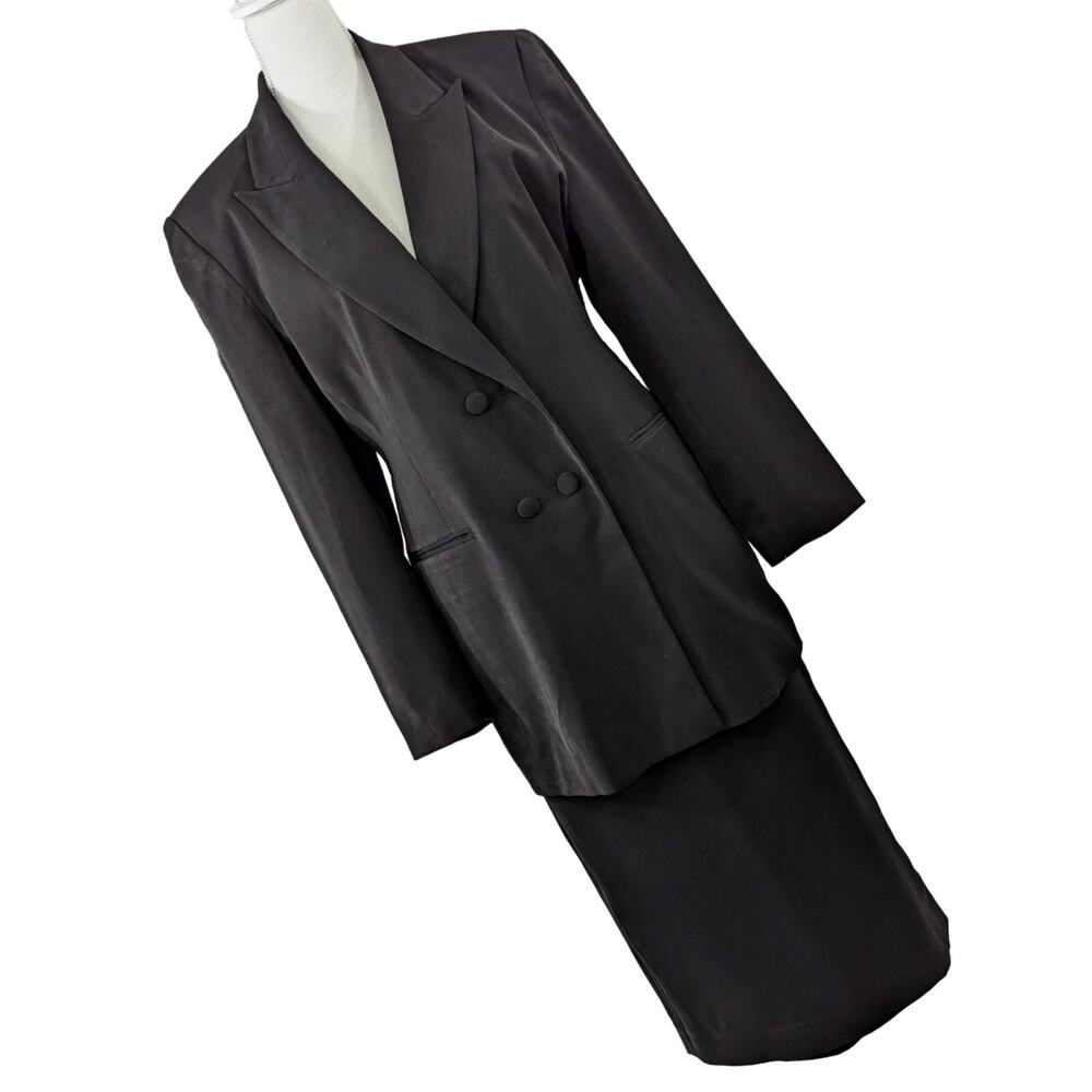 NWT! G.M.I.! STUNNING CHIC BLACK DOUBLE BREASTED MICRO FIBER SKIRT SUIT! SZ 10